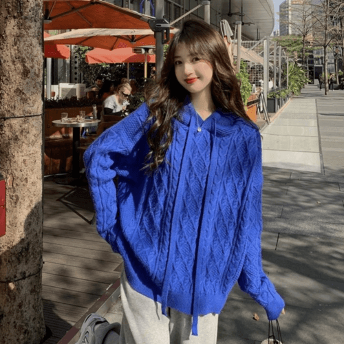image-Womens Cable Knit Sweater With Hood