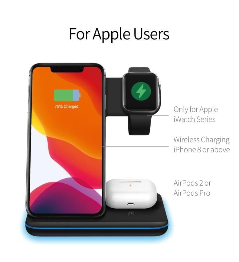 image-Ninja 15W 3 in 1 Fast Wireless Charging Station for Mobile Phones