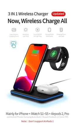 image-Ninja 15W 3 in 1 Fast Wireless Charging Station for Mobile Phones