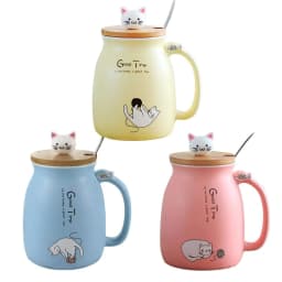 image-Adorable Cat Cartoon Ceramic Coffee Mug