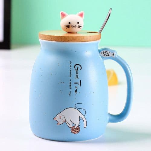 image-Adorable Cat Cartoon Ceramic Coffee Mug