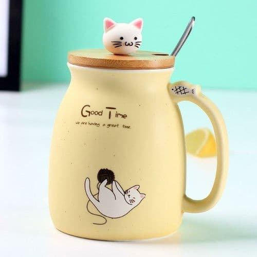 image-Adorable Cat Cartoon Ceramic Coffee Mug