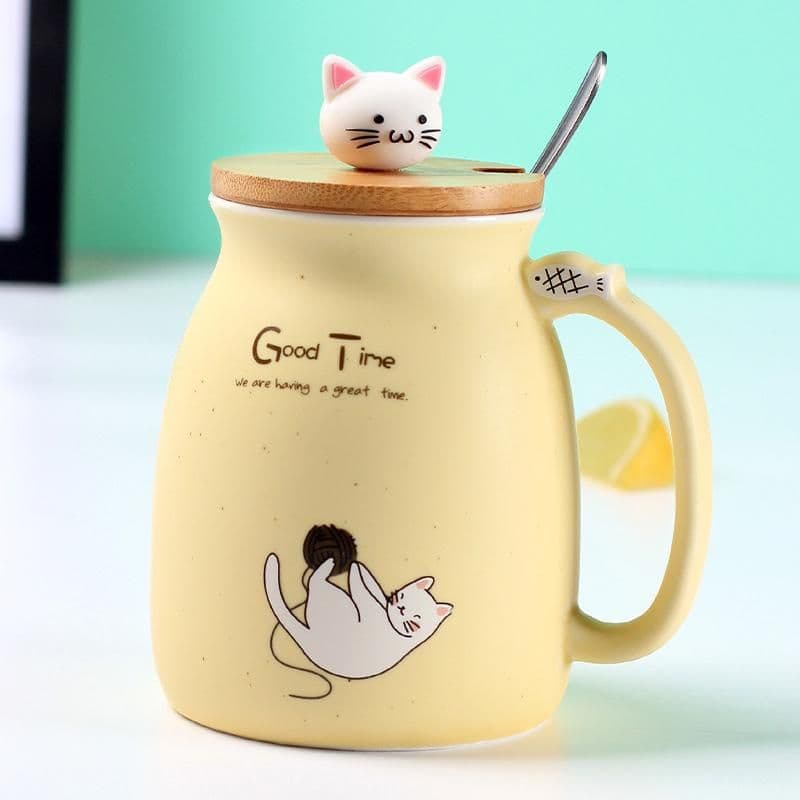 image-Adorable Cat Cartoon Ceramic Coffee Mug