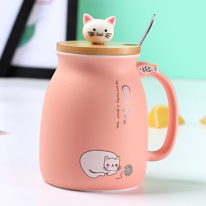 image-Adorable Cat Cartoon Ceramic Coffee Mug