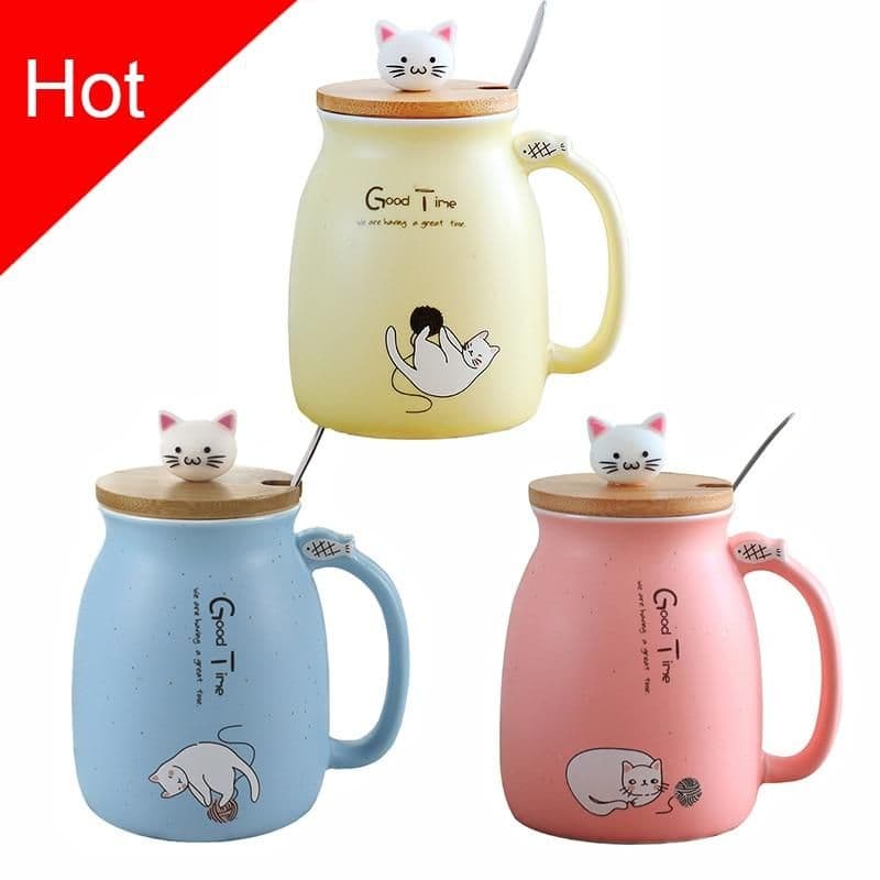 image-Adorable Cat Cartoon Ceramic Coffee Mug