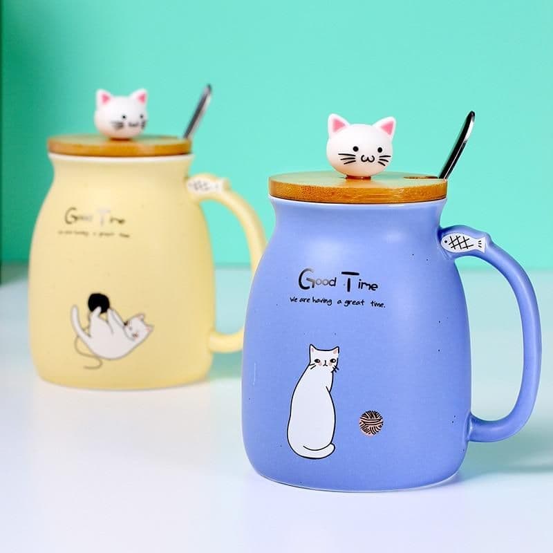 image-Adorable Cat Cartoon Ceramic Coffee Mug