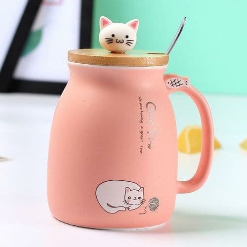 image-Adorable Cat Cartoon Ceramic Coffee Mug