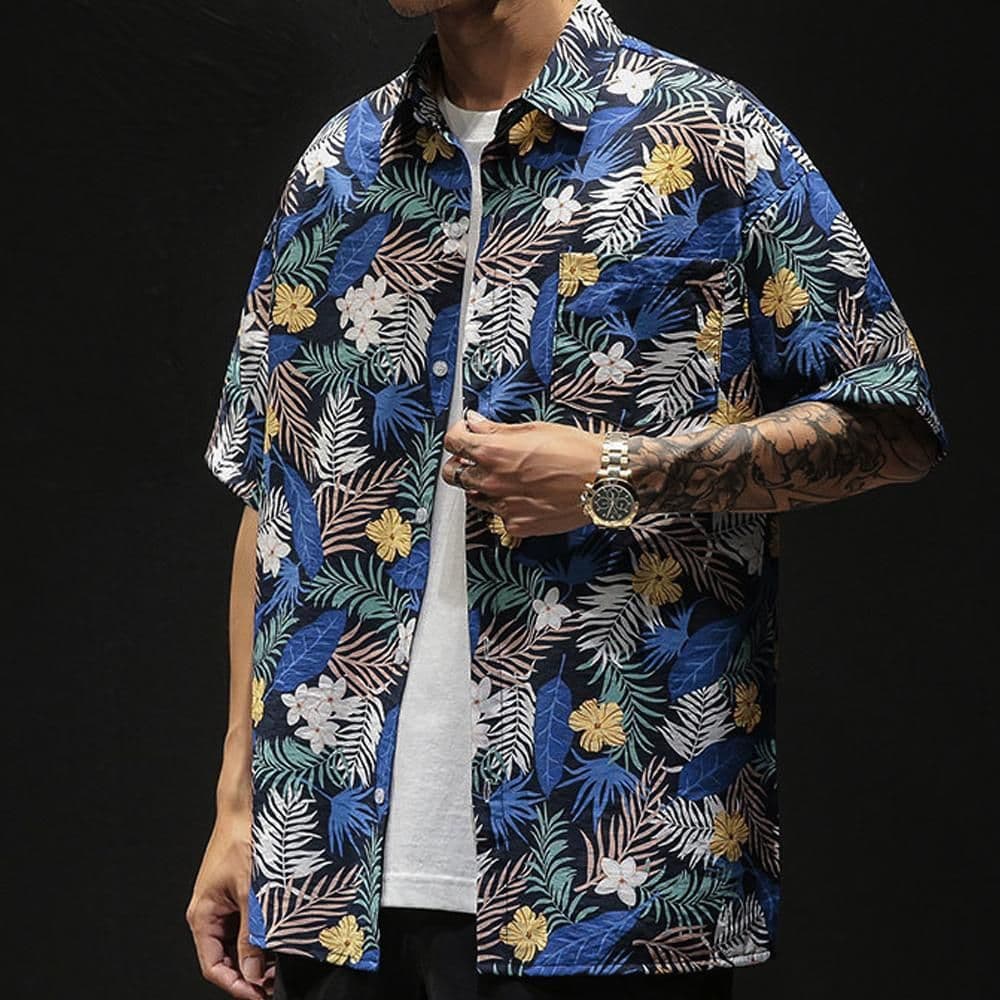 image-Mens Loose Fit Summer Hawaiian Shirt