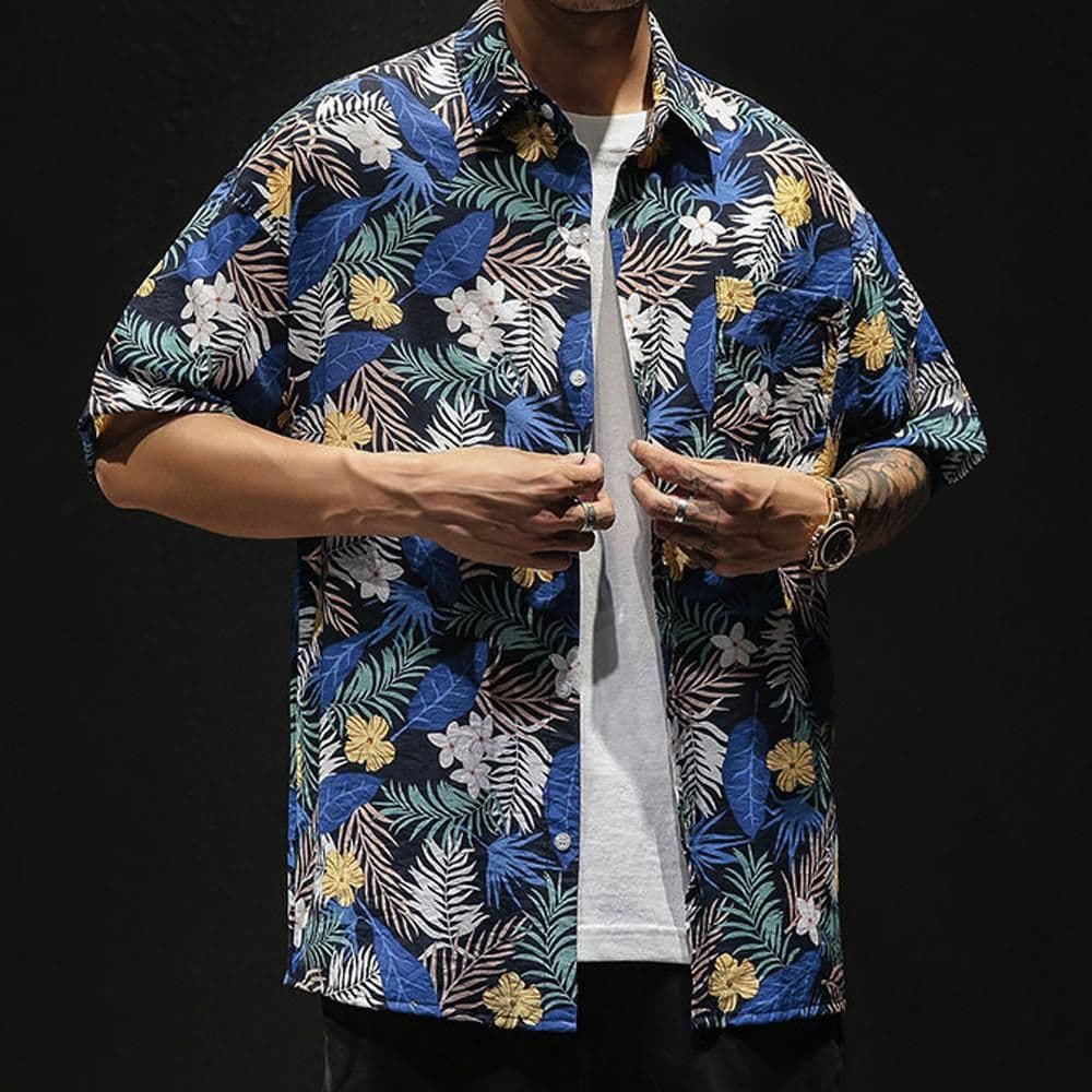 image-Mens Loose Fit Summer Hawaiian Shirt