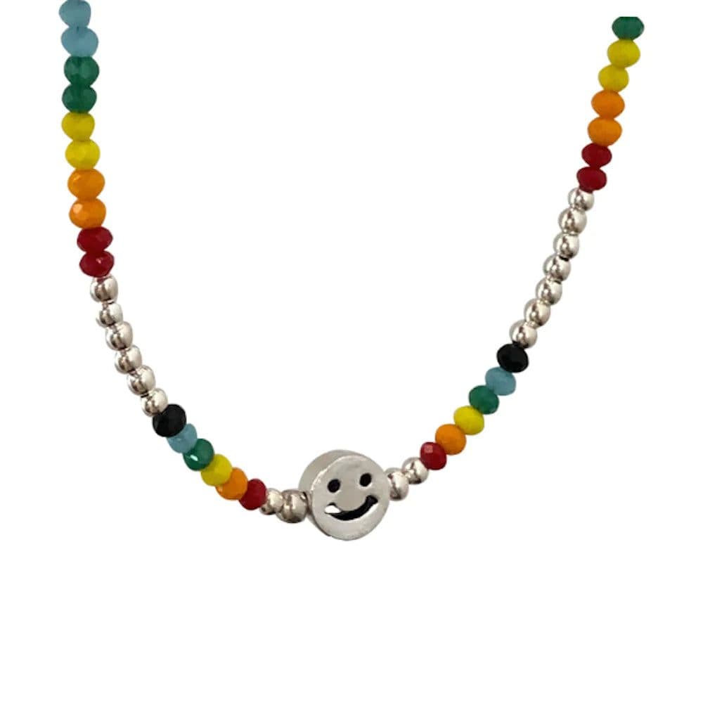 image-Womens Colorful Beaded Necklace With Happy Face