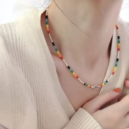 image-Womens Colorful Beaded Necklace With Happy Face