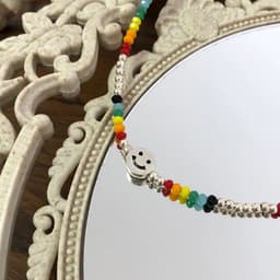 image-Womens Colorful Beaded Necklace With Happy Face