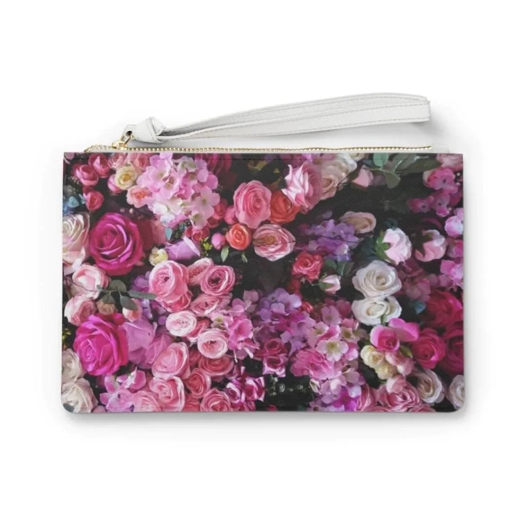 image-Floral Bouquet Designed Zipped Clutch Bag