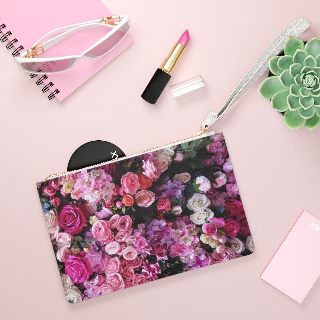 image-Floral Bouquet Designed Zipped Clutch Bag