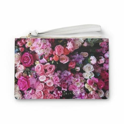 image-Floral Bouquet Designed Zipped Clutch Bag