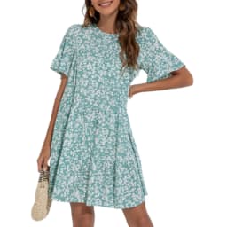 image-Womens A Line Floral Dress with Ruffle Sleeves