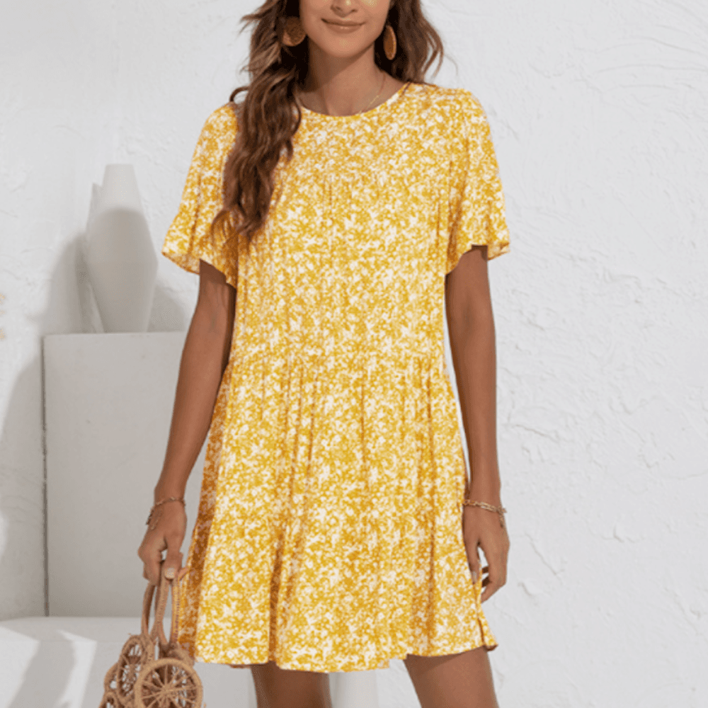 image-Womens A Line Floral Dress with Ruffle Sleeves