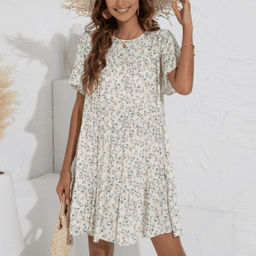 image-Womens A Line Floral Dress with Ruffle Sleeves
