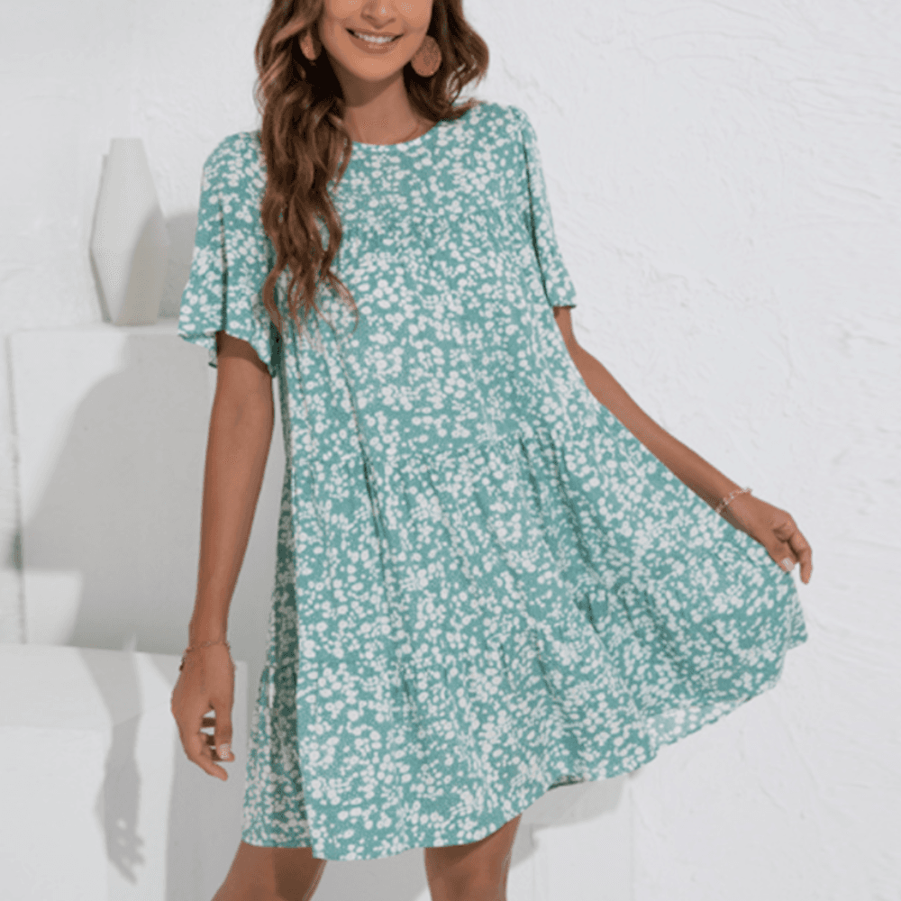 image-Womens A Line Floral Dress with Ruffle Sleeves