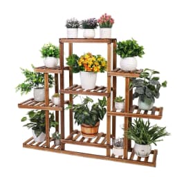 image-Indoor 9 Tier Wooden Plant Home Decor Stand