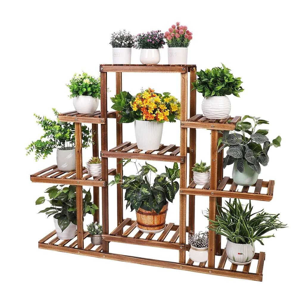 image-Indoor 9 Tier Wooden Plant Home Decor Stand