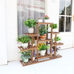 image-Indoor 9 Tier Wooden Plant Home Decor Stand