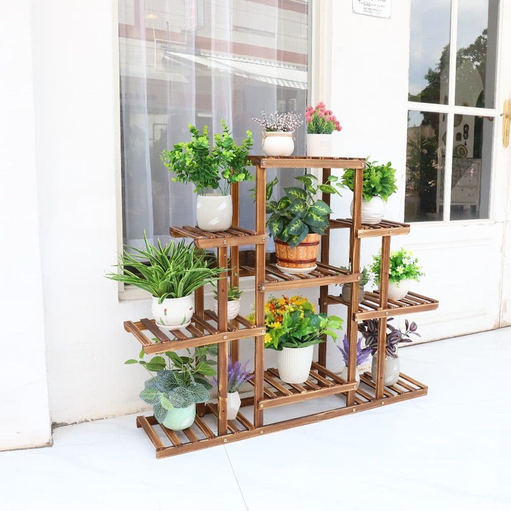 image-Indoor 9 Tier Wooden Plant Home Decor Stand