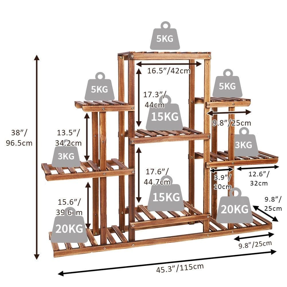 image-Indoor 9 Tier Wooden Plant Home Decor Stand