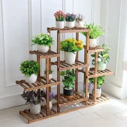 image-Indoor 9 Tier Wooden Plant Home Decor Stand