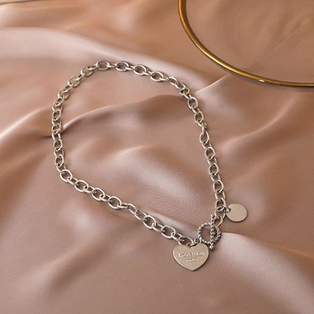 image-Womens Chain Necklace with Love You More Heart Shape Pendant