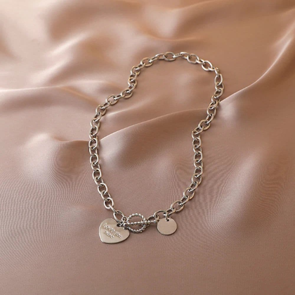 image-Womens Chain Necklace with Love You More Heart Shape Pendant