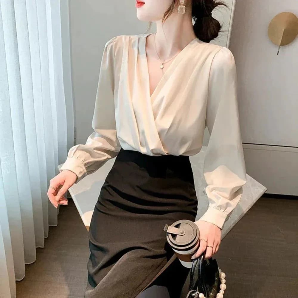 image-Womens V Neck Chiffon Blouse