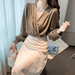 image-Womens V Neck Chiffon Blouse