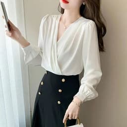 image-Womens V Neck Chiffon Blouse