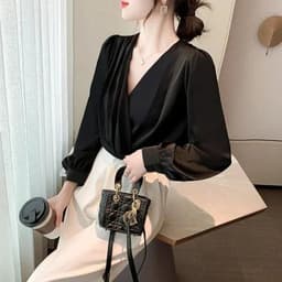 image-Womens V Neck Chiffon Blouse