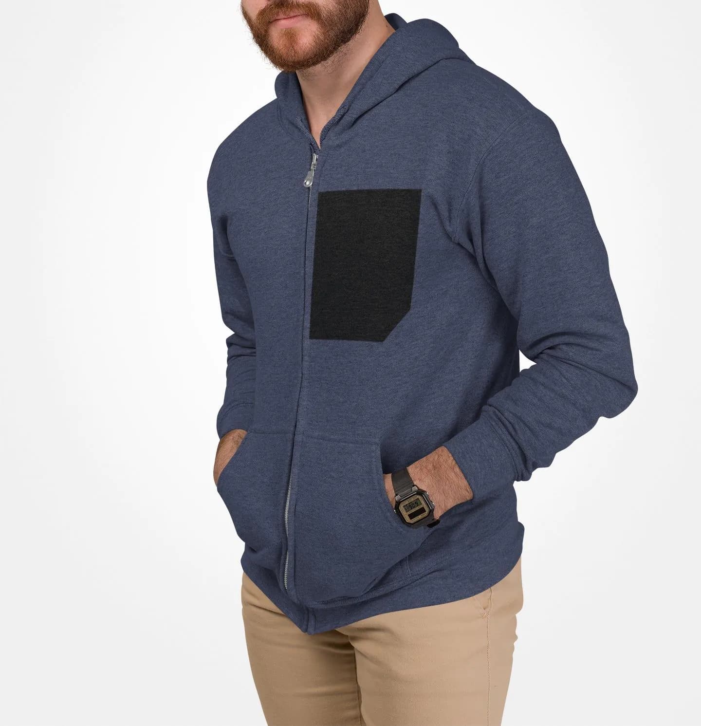 image-Mens Faux Black Pocket Heavy Blend Zip Up Hoodie