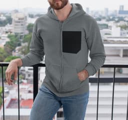 image-Mens Faux Black Pocket Heavy Blend Zip Up Hoodie