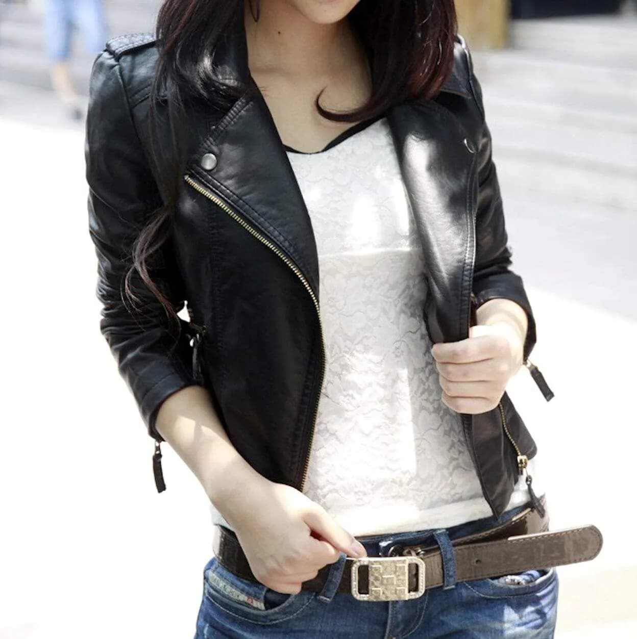 image-Womens Cropped Vegan Leather Jacket