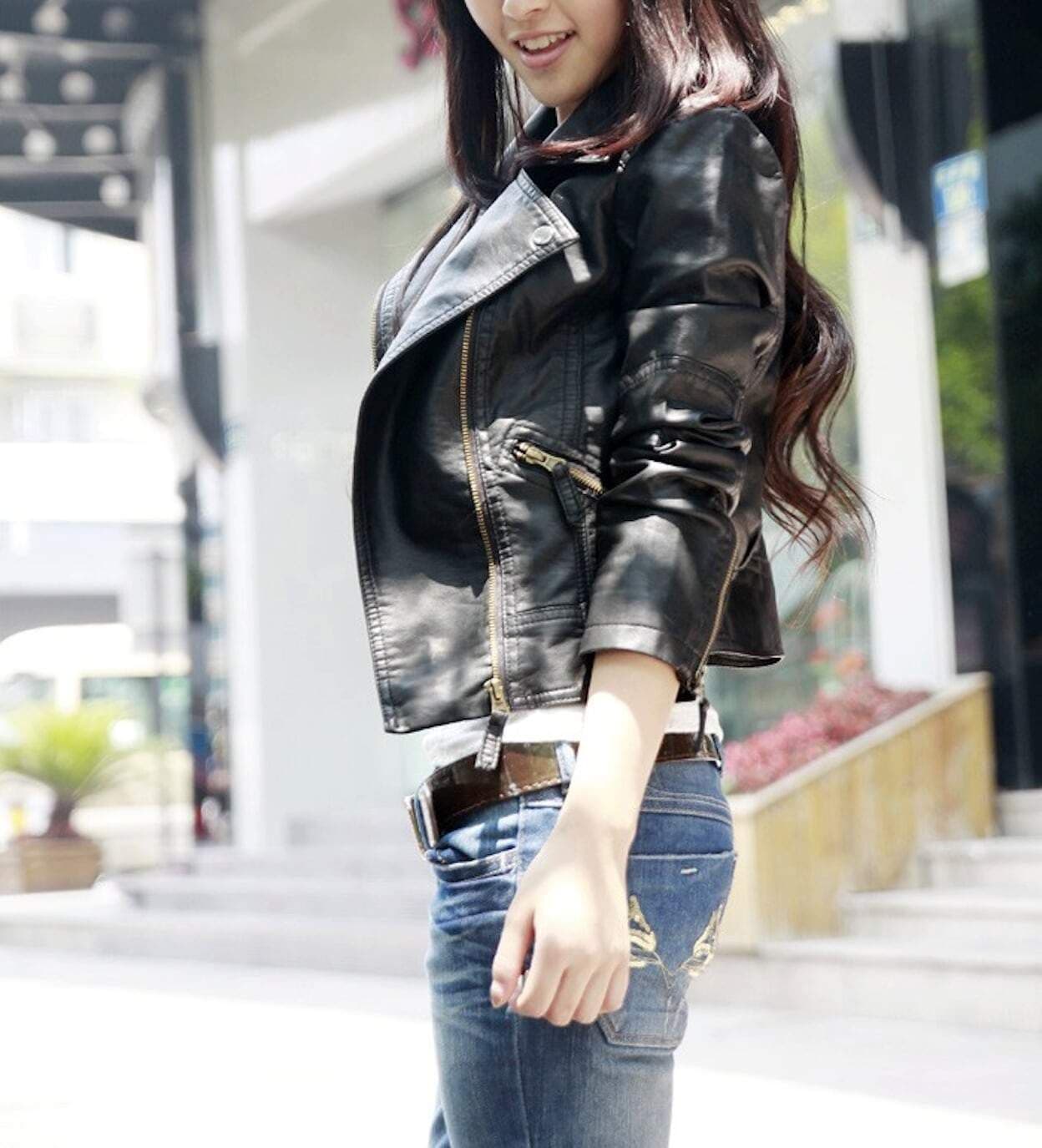 image-Womens Cropped Vegan Leather Jacket