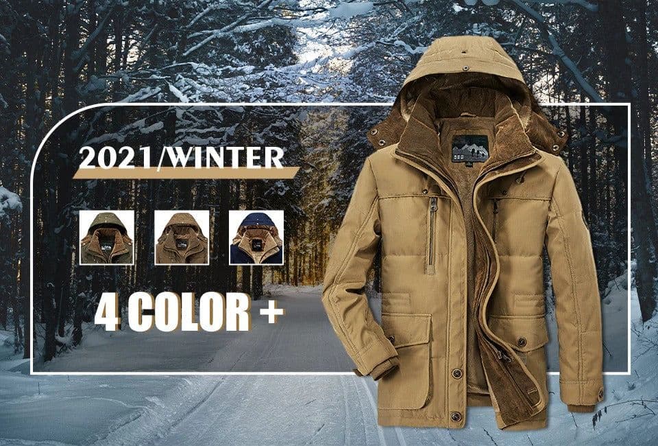 image-Mens Hooded Winter Parka Coat with Inner Fleece
