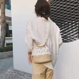 image-Summer Crossbody Straw Bucket with Lace
