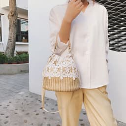 image-Summer Crossbody Straw Bucket with Lace