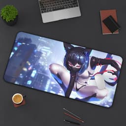image-Cyborg Cat Girl Large Mouse Pad