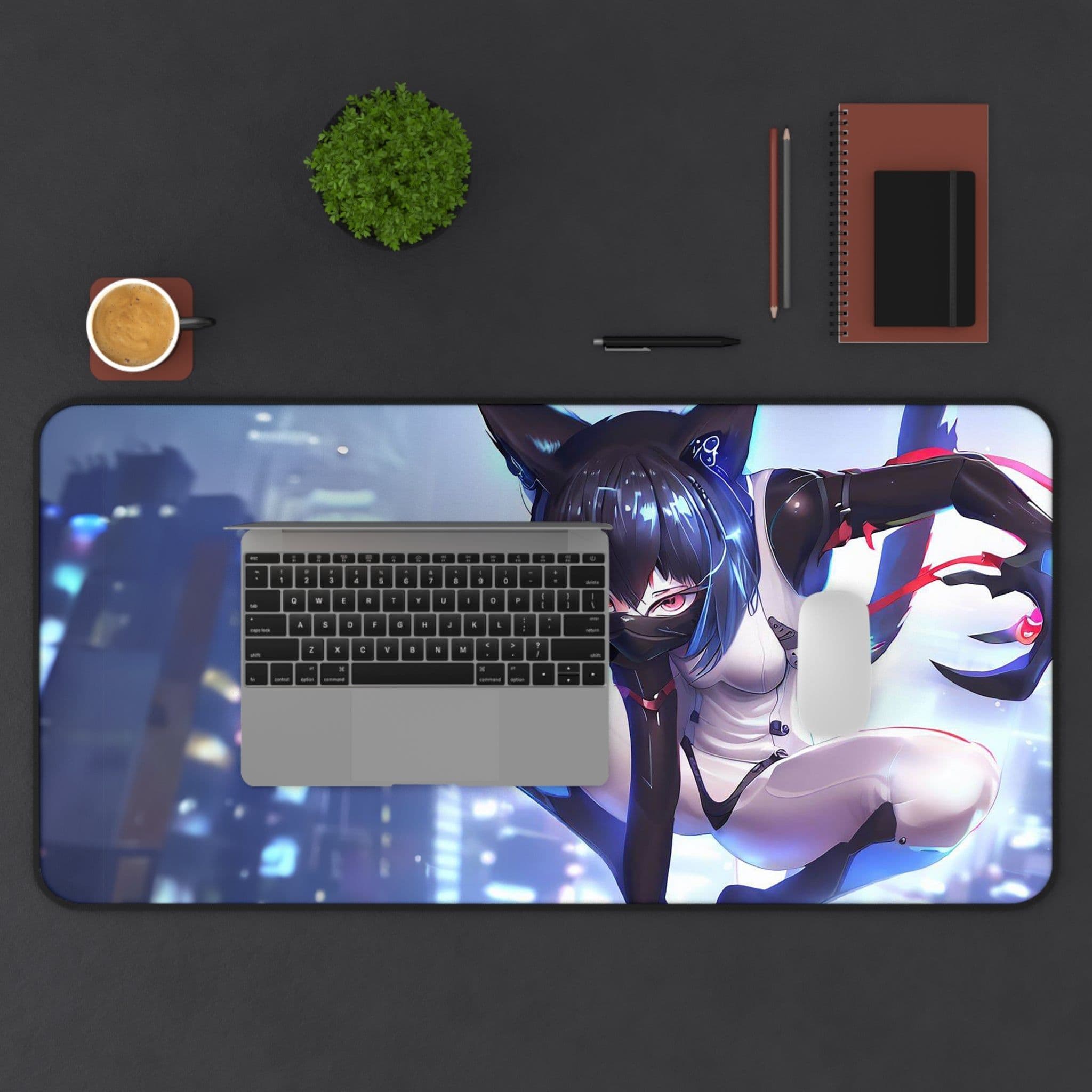 image-Cyborg Cat Girl Large Mouse Pad
