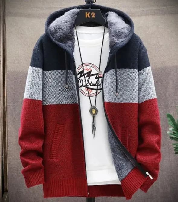 image-Mens Hooded Zipper Jacket Sweater Jacket
