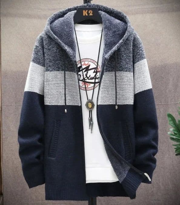 image-Mens Hooded Zipper Jacket Sweater Jacket