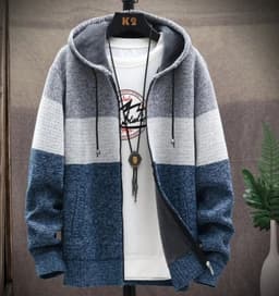 image-Mens Hooded Zipper Jacket Sweater Jacket