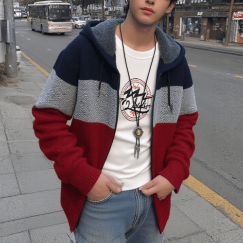 image-Mens Hooded Zipper Jacket Sweater Jacket