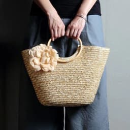 image-Woven Straw Totebag with Flowers