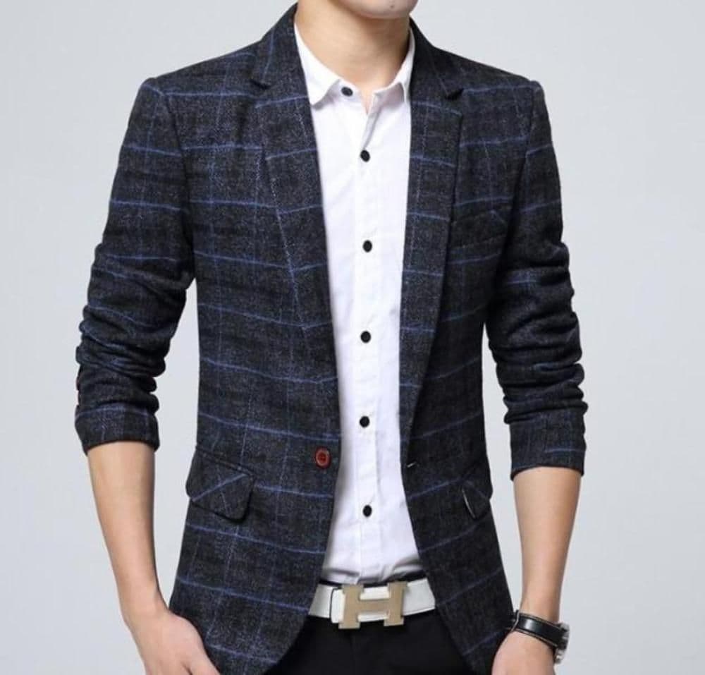 image-Mens Mix Plaid Blazer